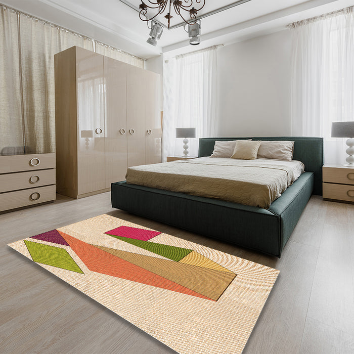 Patterned Khaki Gold Rug in a Bedroom, pat3311org