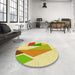 Round Patterned Tea Green Rug in a Office, pat3311yw