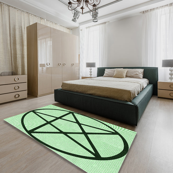 Patterned Mint Green Rug in a Bedroom, pat3312grn