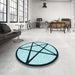 Round Patterned Deep-Sea Green Rug in a Office, pat3312lblu