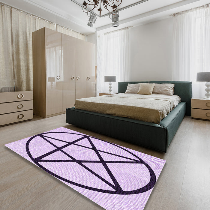 Round Machine Washable Transitional Orchid Purple Rug in a Office, wshpat3312pur