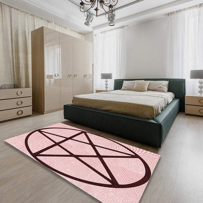Round Machine Washable Transitional Light Rose Pink Rug in a Office, wshpat3312rd