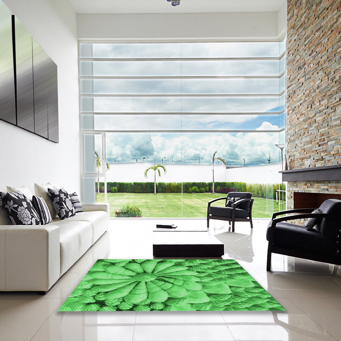 Square Patterned Neon Green Rug in a Living Room, pat3313grn