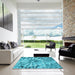 Square Patterned Bright Cyan Blue Rug in a Living Room, pat3313lblu