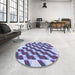 Round Patterned Deep Periwinkle Purple Rug in a Office, pat3314blu