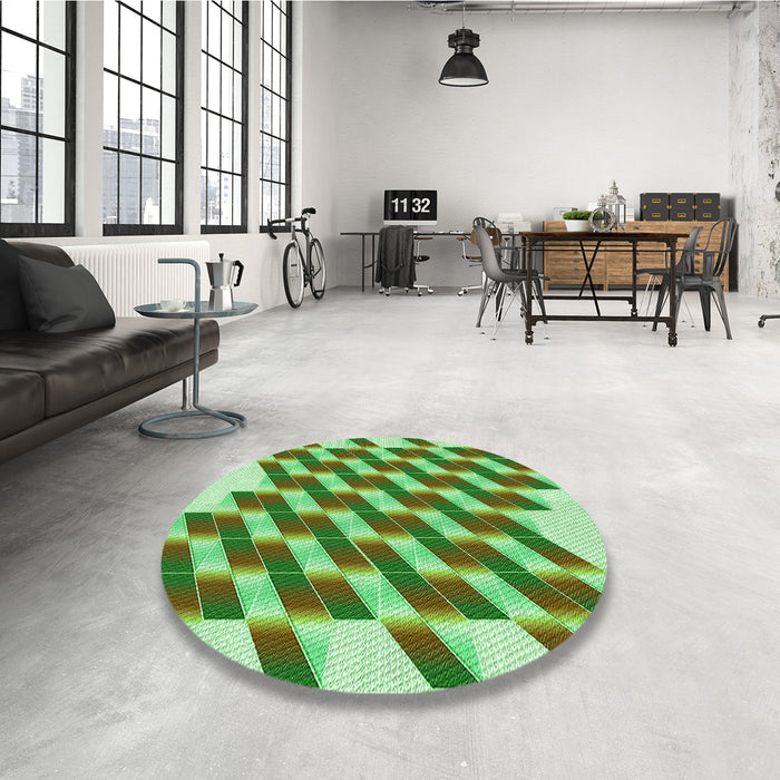 Round Patterned Seaweed Green Rug in a Office, pat3314grn