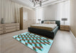 Patterned Dark Olive Green Rug in a Bedroom, pat3314lblu