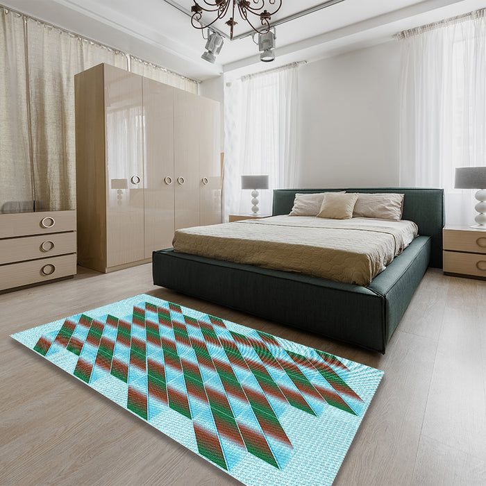 Patterned Dark Olive Green Rug in a Bedroom, pat3314lblu