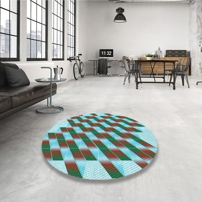 Round Patterned Dark Olive Green Rug in a Office, pat3314lblu