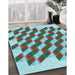 Patterned Dark Olive Green Rug in Family Room, pat3314lblu