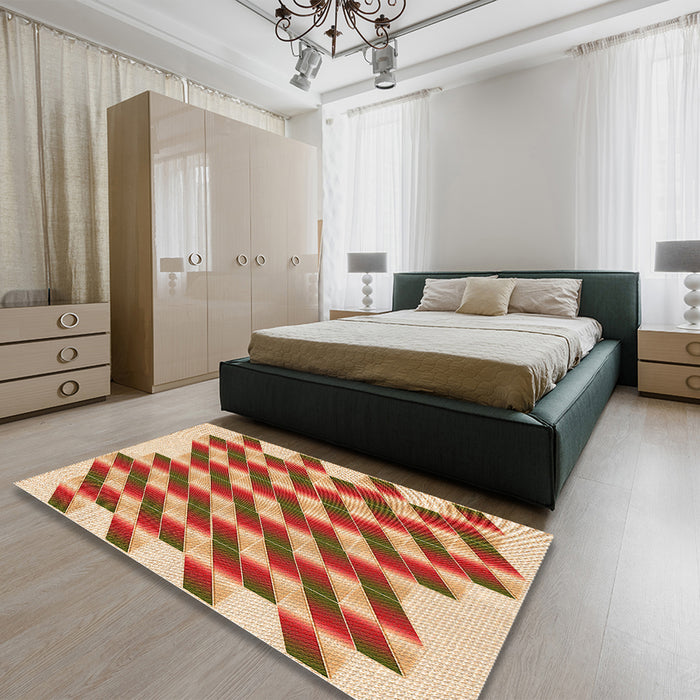 Patterned Mahogany Brown Rug in a Bedroom, pat3314org