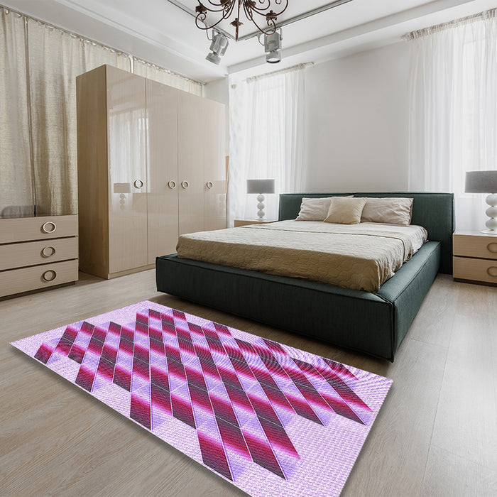 Patterned Medium Violet Red Pink Rug in a Bedroom, pat3314pur