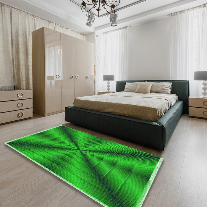 Patterned Green Rug in a Bedroom, pat3315grn
