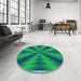 Round Patterned Spring Green Rug in a Office, pat3315lblu