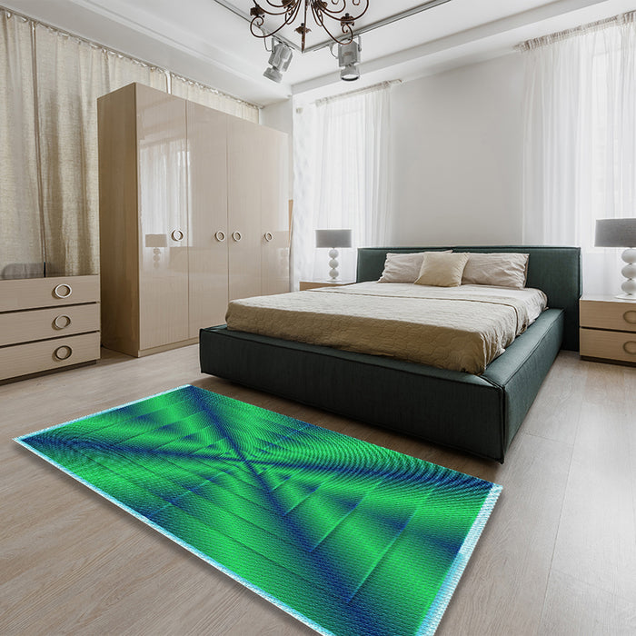 Patterned Spring Green Rug in a Bedroom, pat3315lblu