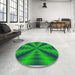 Round Machine Washable Transitional Neon Green Rug in a Office, wshpat3315