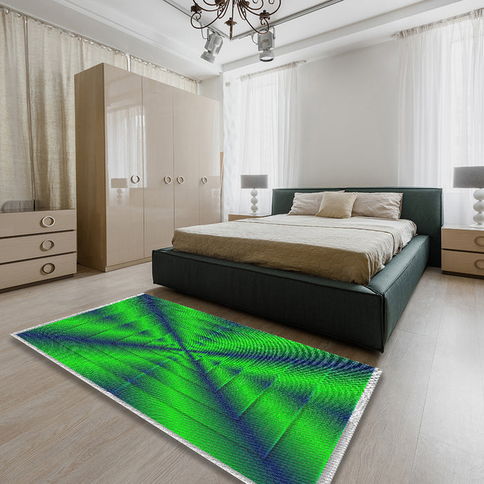 Machine Washable Transitional Neon Green Rug in a Bedroom, wshpat3315
