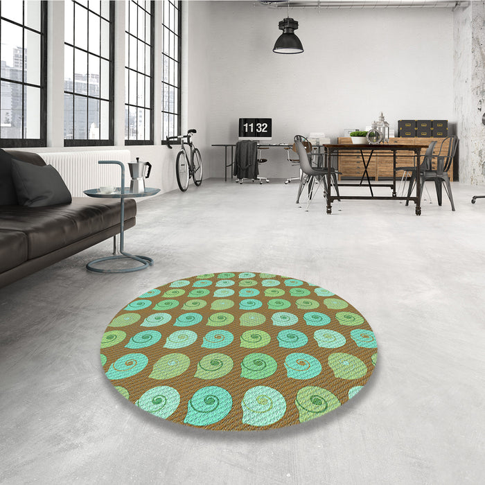 Round Patterned Green Rug in a Office, pat3319lblu