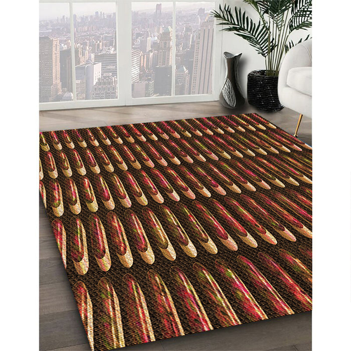 Patterned Red Rug in Family Room, pat332org
