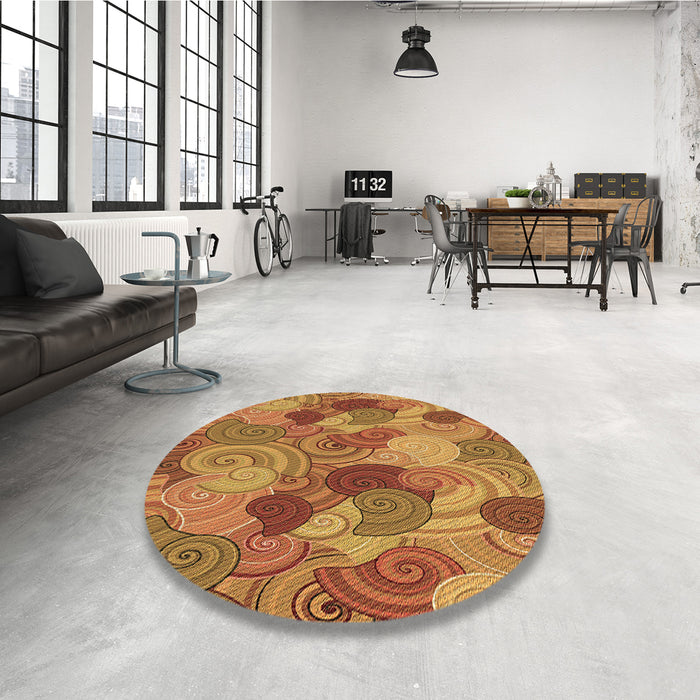 Round Patterned Mahogany Brown Rug in a Office, pat3320brn