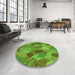 Round Patterned Green Rug in a Office, pat3320grn