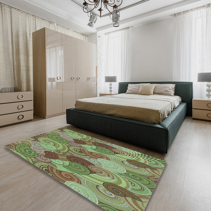 Patterned Oak Brown Rug in a Bedroom, pat3320lblu