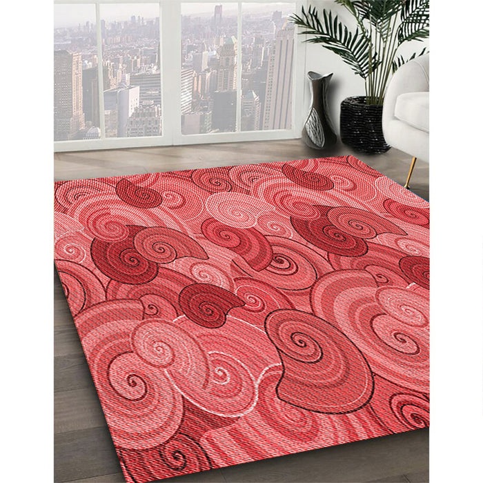 Patterned Red Rug in Family Room, pat3320rd