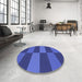 Round Patterned Blue Rug in a Office, pat3321blu