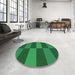 Round Patterned Deep Emerald Green Rug in a Office, pat3321grn