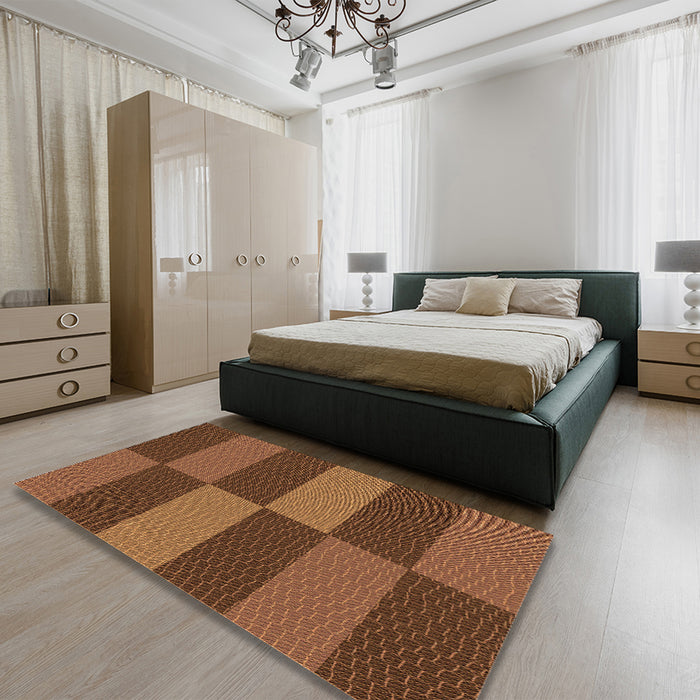 Patterned Red Brown Rug in a Bedroom, pat3321org