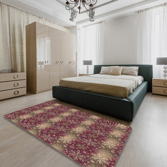 Patterned Brown Red Rug in a Bedroom, pat3323brn