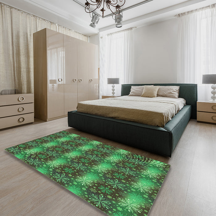 Patterned Army Green Rug in a Bedroom, pat3323grn