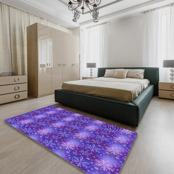 Patterned Purple Daffodil Purple Rug in a Bedroom, pat3323pur