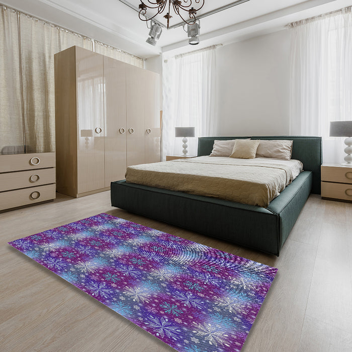 Machine Washable Transitional Bright Purple Rug in a Bedroom, wshpat3323