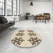 Round Patterned Wheat Beige Rug in a Office, pat3324brn