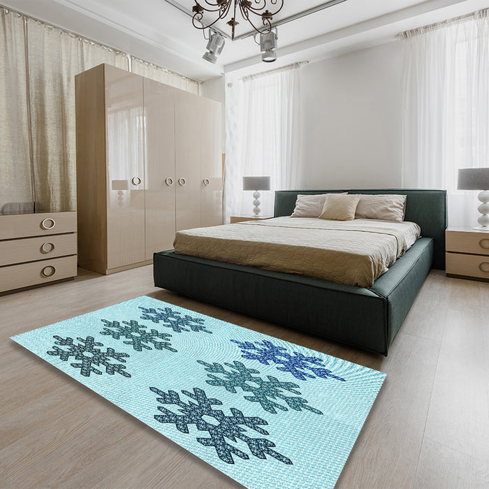 Patterned Blue Ivy Blue Rug in a Bedroom, pat3324lblu