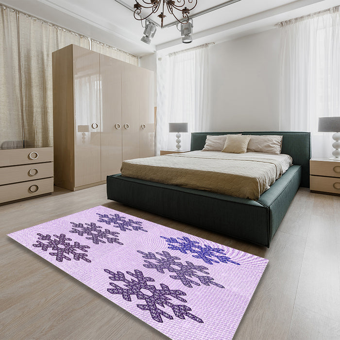 Round Machine Washable Transitional Lilac Purple Rug in a Office, wshpat3324pur