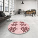 Round Patterned Red Rug in a Office, pat3324rd