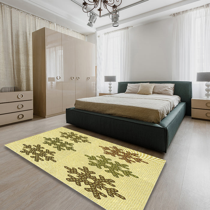 Patterned Dark Golden Brown Rug in a Bedroom, pat3324yw