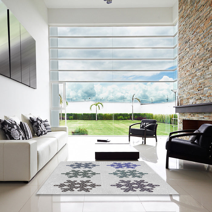 Square Patterned Off-White Novelty Rug in a Living Room, pat3324