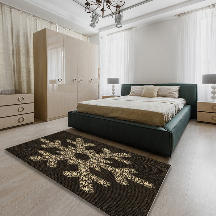Patterned Black Rug in a Bedroom, pat3325brn