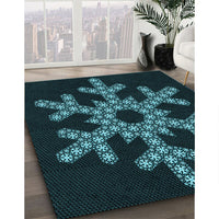 Patterned Dark Cyan Green Rug, pat3325lblu