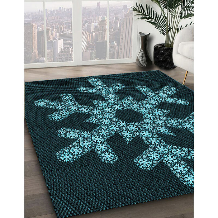 Machine Washable Transitional Dark Cyan Green Rug in a Family Room, wshpat3325lblu