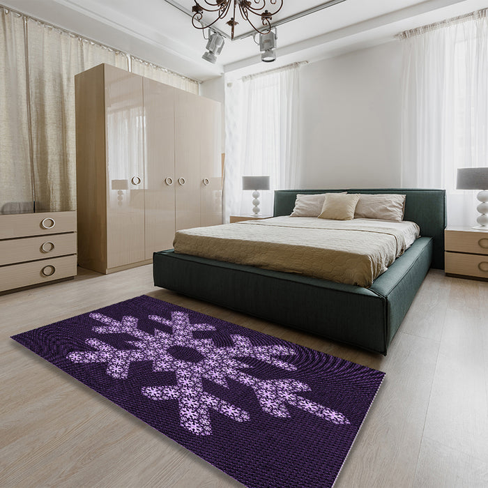 Patterned Purple Violet Purple Rug in a Bedroom, pat3325pur