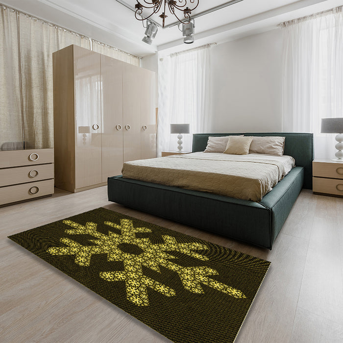 Patterned Black Rug in a Bedroom, pat3325yw