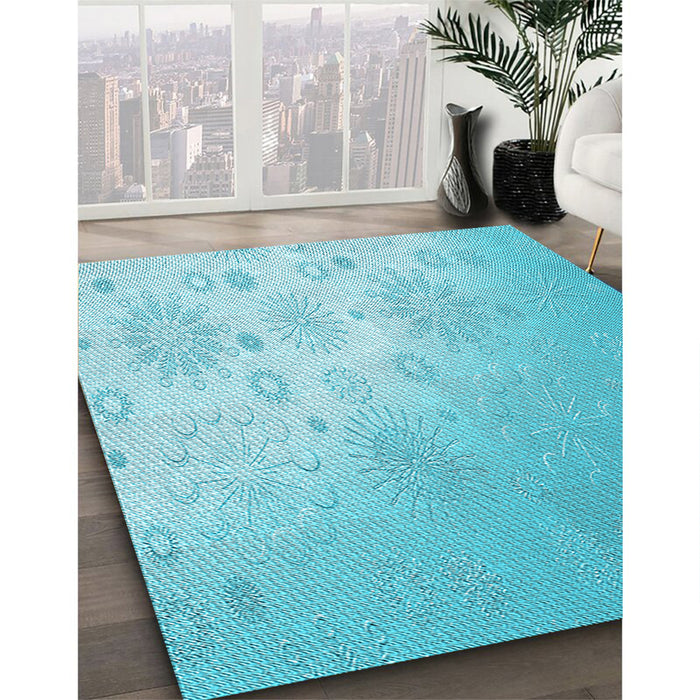 Patterned Bright Turquoise Blue Rug in Family Room, pat3326lblu