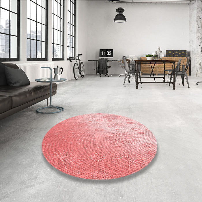 Round Patterned Baby Pink Rug in a Office, pat3326rd