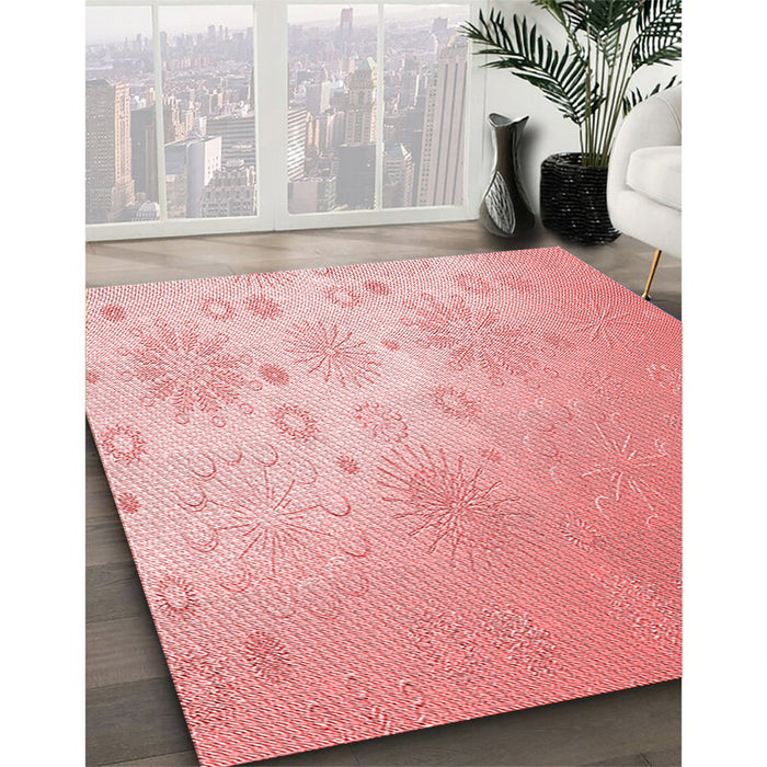 Patterned Baby Pink Rug in Family Room, pat3326rd