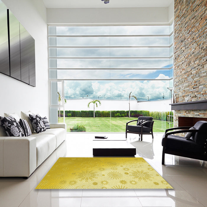 Square Patterned Bold Yellow Rug in a Living Room, pat3326yw