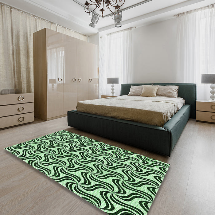 Round Machine Washable Transitional Dark Forest Green Rug in a Office, wshpat3327grn